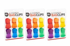 3 pack clip'n 6 Magnetic Bag Clips Multicolor Plastic Magnet Set