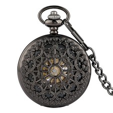 Steampunk Hollow Web Men Women Skeleton Hand Wind Mechanical Pocket Watch Chain