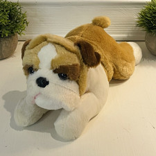 Aurora Plush Laying Bulldog Stuffed Animal Brown White Small