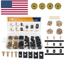 170Pcs Car U-Clip and Screw Assortment Kit 9 Different Sizes Automotive U Nut...