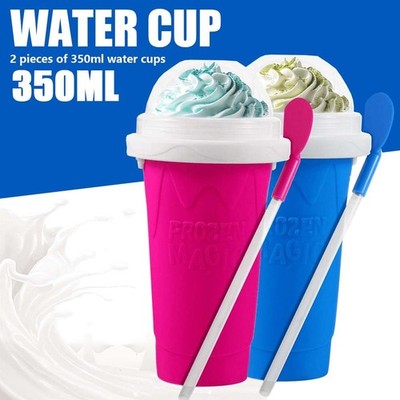 2x Slush Becher Ice/Eis Maker Slushy Frozen Magic Mit Strohhalm und Löffel 350ml