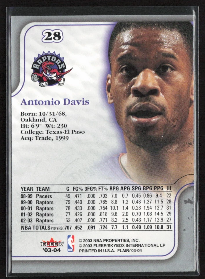 2003-04 Flair Antonio Davis #28 Toronto Raptors - Image 2 of 2