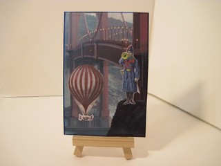 balloon under a bridge Original Collage 4 x 6 inch mixed media art Outsider