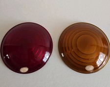 Vintage Railroad Signal Lenses Red Amber Kopp Corning Glass Bullseye 5 3/8” NOS