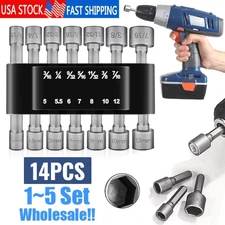14pc POWER NUT Driver Bit Set Dual 1/4 Quick Change SAE & Metric MM Detent Shank