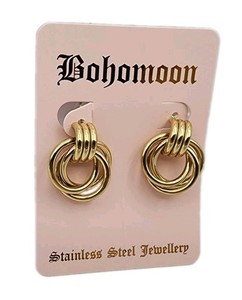 Authentic Bohomoon Three Layers Mini Gold Plated Twisted Knot Cece Stud Earrings
