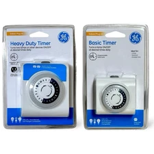 GE Heavy Duty Timer + Basic Timer 2 Pack Indoor Plug In Programmable Outlet Set