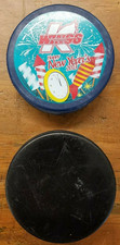 Kalamazoo Wings Hockey Pucks - Happy New Year and Black Game Puck - Used 2013