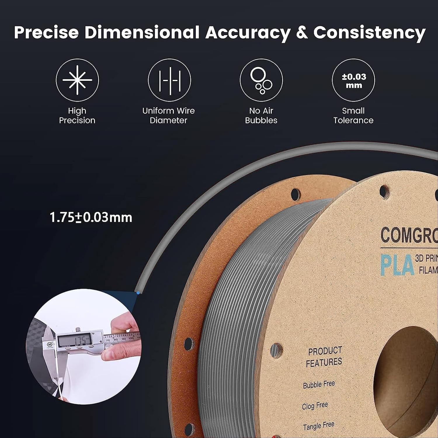 Comgrow PLA 3D Printer Filament, 3D Printer PLA Filament 1.75mm, Dimensional Acc