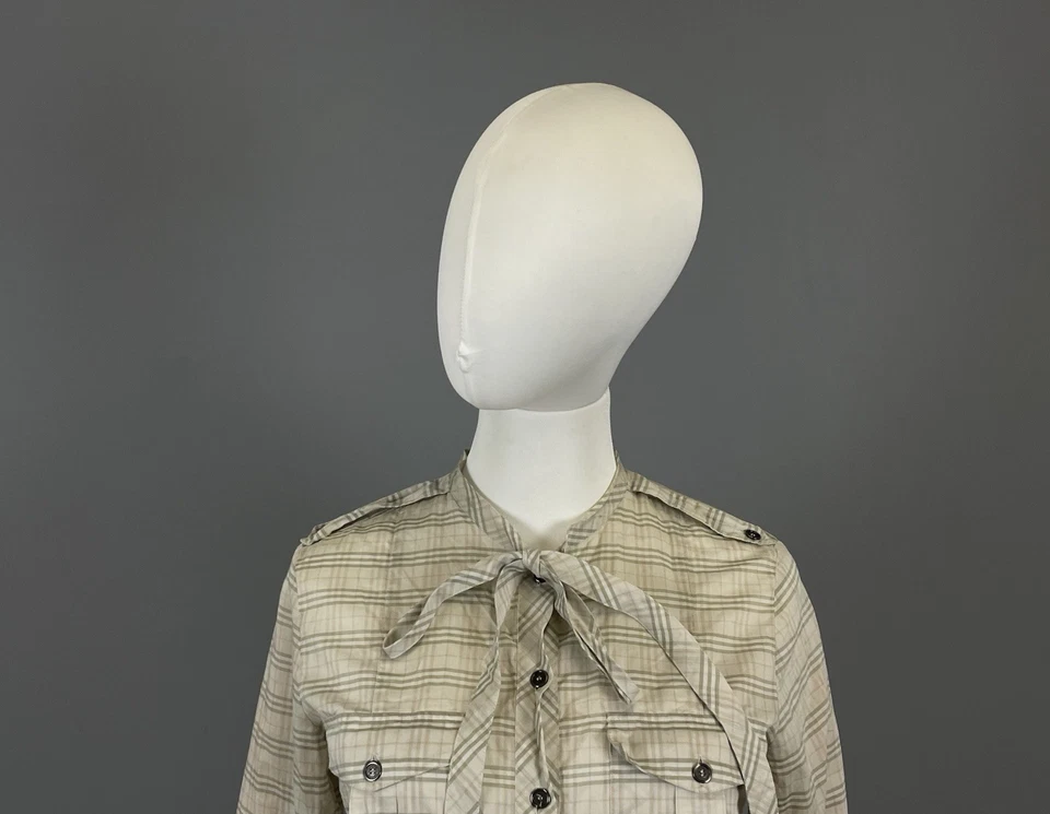Blusa túnica camisa BURBERRY BRIT beige a cuadros Nova manga larga talla S Foto 3 de 4