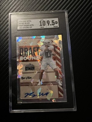 Bo Nix 2024 Leaf Metal Draft Bound Auto Fire Crystal 4/4 SGC 10/9.5 #DB-BN1