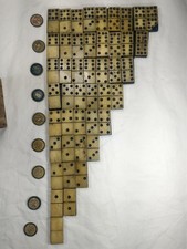 vintage DOUBLE EIGHT DOMINOE set 45 pieces Bone and Wood/Ebony Wood Box Markers