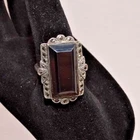 J46 LOVELY VINTAGE STERLING SILVER BLACK ONYX & MARCASITE COCKTAIL RING SZ 6
