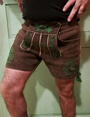 kurze Hirschlederhose sämische Gerbung handgestickt Plattler Trachtenlederhose - Bild 1 von 4