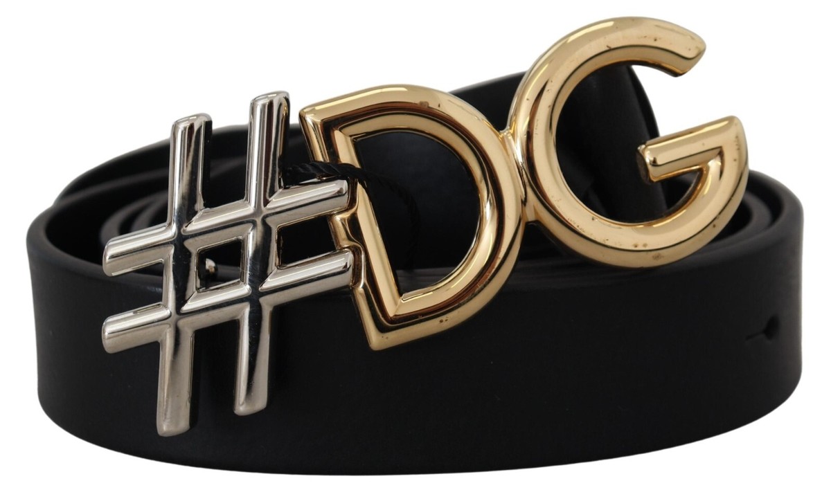 DOLCE & GABBANA Belt Black Leather Metal #DG Logo Buckle DOLCE & GABBANA Belt Black Leather Metal #DG Logo Buckle