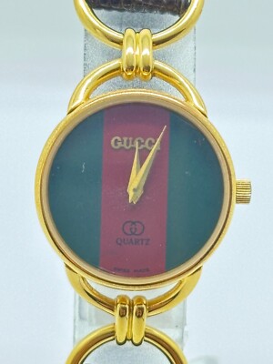 Exc+5] Gucci 6000L Sherry Line Red Green Gold Quartz Women's Watch