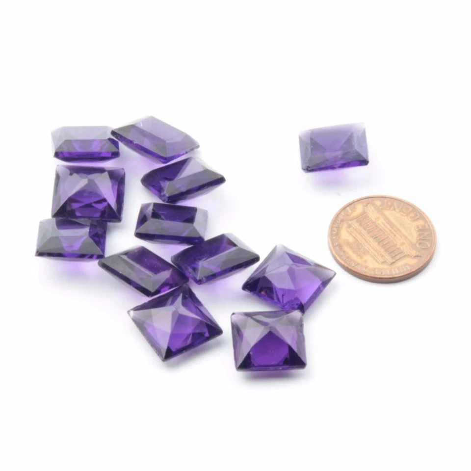 Lot (12)  12mm Antique Vintage Czech square faceted violet glass rhinestones - Image 3 of 3