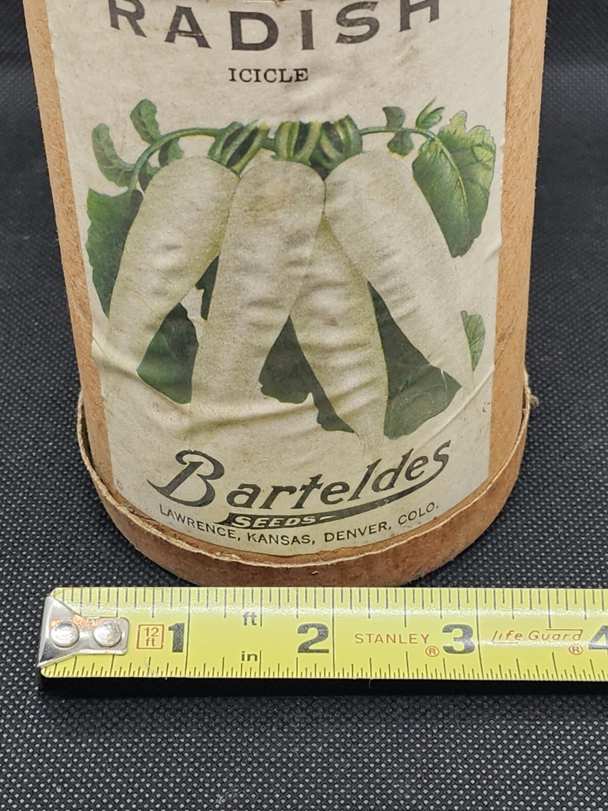VINTAGE Barteldes Radish Seeds Cardboard Canister Container Advertising KS, CO