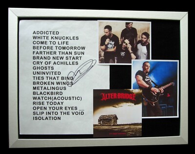 ALTER BRIDGE + SIGNIERT + GERAHMT + SETLISTE + FESTUNG = 100 % AUTHENTISCH + EXPRESS GLOBALER VERSAND
