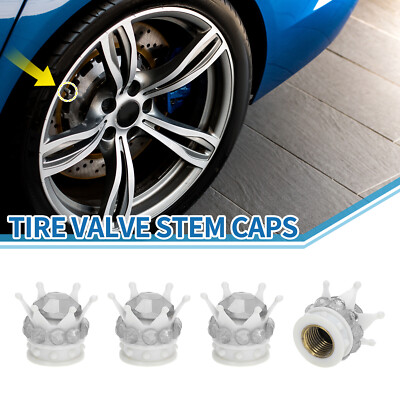 Car Tire Valve Stem Caps Wheel Valve Cap White Silver Tone for Car Bike RV 4pcs