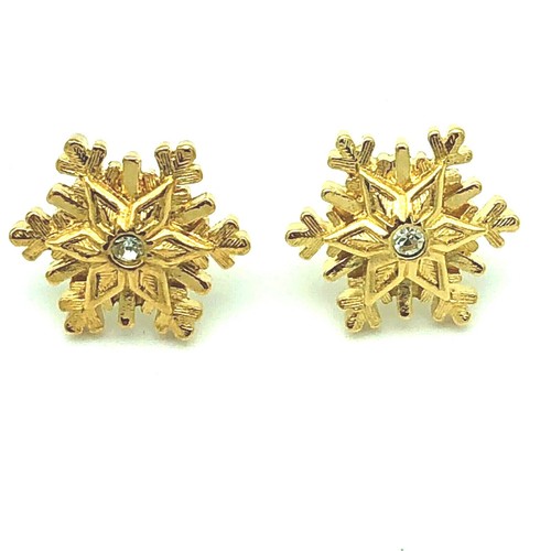 Avon Ohrringe glitzernde Schneeflocke Strass durchbohrt goldfarben NOS Vintage - Bild 4 von 12