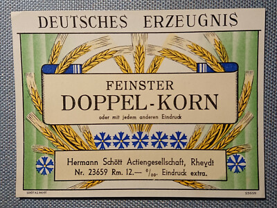 Old Bottle Label Schnapps Label Label Double Grain Schött Rheydt Design