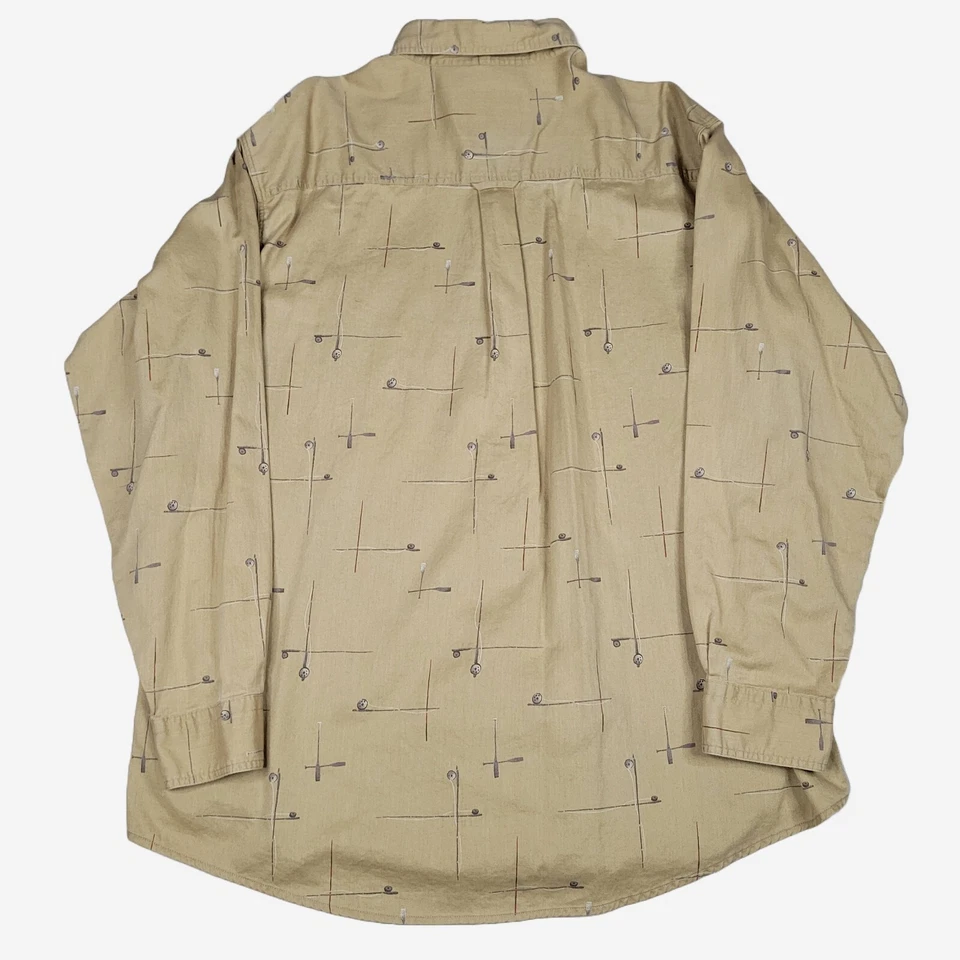 Camisa Woolrich Para Hombres Talla XL Tema Estampado Caña de Pescar con Mosca 100% Algodón Manga Larga Foto 2 de 4