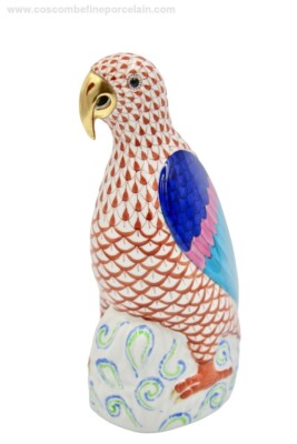 GROSSE 22 CM Herend Porzellan Figur Papagei rostrot Netz