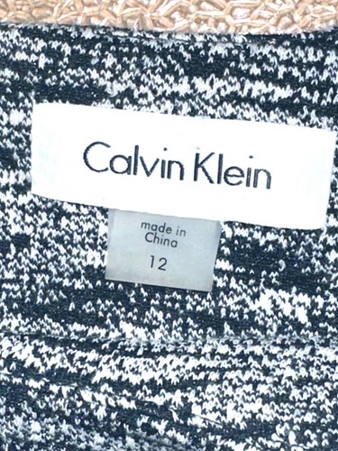 Calvin Klein Womens Black and White Textured Knit Dress Size 12 With Belt - Picture 6 of 10