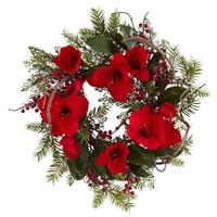 Nearly Natural Amaryllis Artificial Wreath, 24-inch, New, Free Shipping on sale Nearly Natural Amaryllis Artificial Wreath, 24-inch, New, Free Shipping on sale