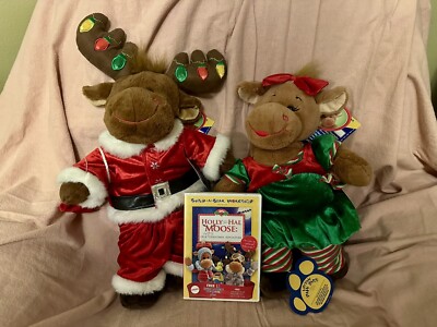 Build-a-Bear Holly & Hal Moose Stuffed Animals with DVD NWT Rare HTF Christmas