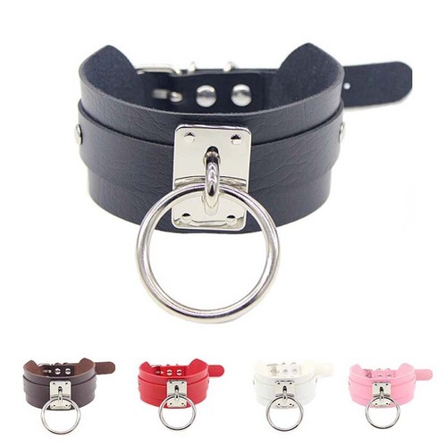 Punk Gothic Wide PU Leather O Ring Collar Choker Necklace WomenH YK - Picture 6 of 17