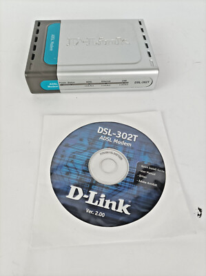 D-link DSL-302T ADSL USB Ethernet Modem RJ11 RJ45 with Power Supply and Driver