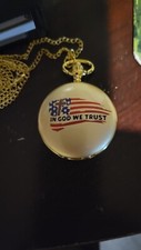 American Flag Pocket Watch and chain " In God We Trust" Quartz