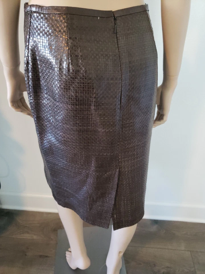 Max Mara Women's Brown Woven Leather Skirt Size 10 - Image 3 of 4