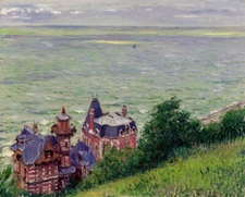 Oil painting gustave caillebotte -Villas at Trouville beautiful landscape canvas