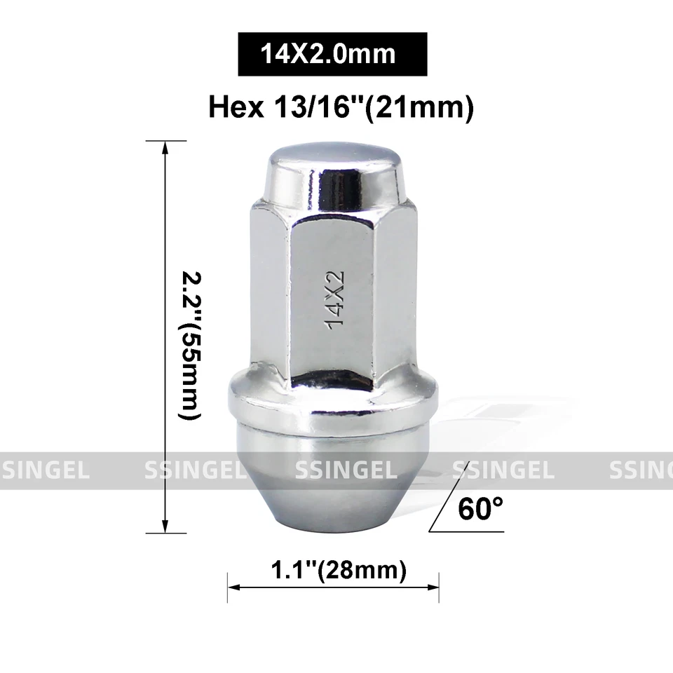 120 14x2.0 13/16 2" OE Chrome Factory Style Large Acorn Seat Lug Nuts Ford F-150 - Image 2 of 4