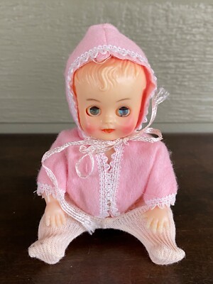 Vintage Plastic Baby Doll w/ Sleepy Eyes Pink Girl Made in Hong Kong