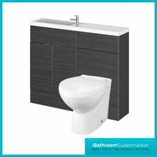 Black Ash Slimline Combi Bathroom Vanity Unit & WC Unit with Basin Sink Toilet