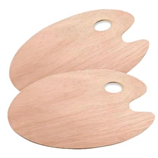2 Pack Wooden Paint Palettes Wooden Oval-Shaped Artist Painting with Thumb Hole