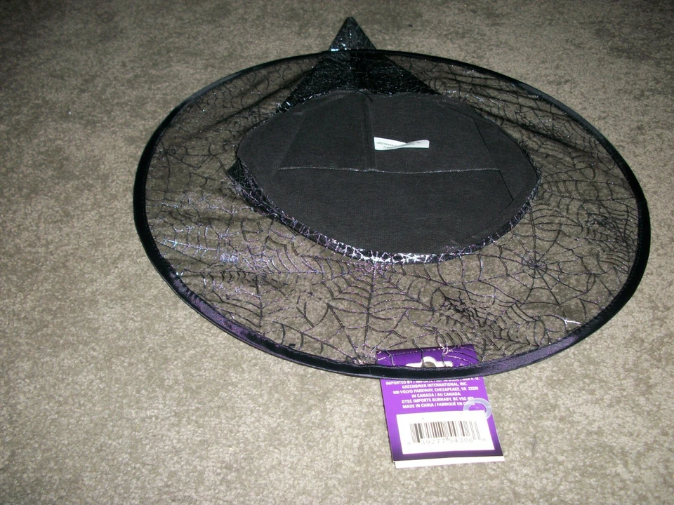 Halloween Sexy Pointed Witch Hat Sheer Black Glitter Spider's Web Netting - Image 3 of 3