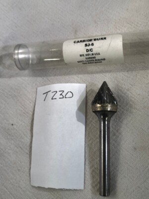 1 NEW HTC 1/4'' SHANK CARBIDE BURR. SJ-6 DOUBLE CUT. 60° ANGLE COUNTER SINK -T230
