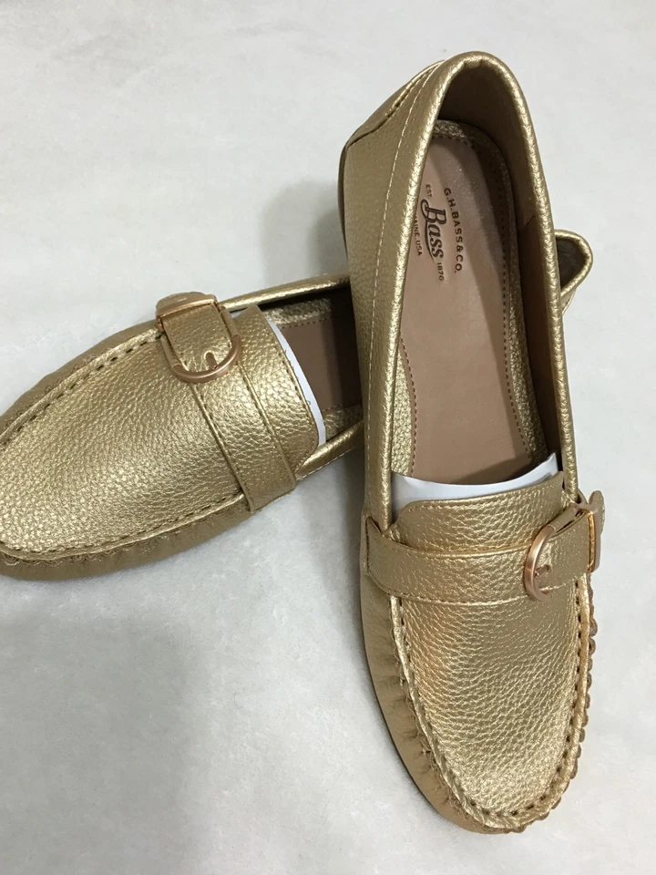 Nwb Bass Ladies Wayfarer Color Gold Snakeskin Loafer Shoes Size 8 - Image 2 of 4
