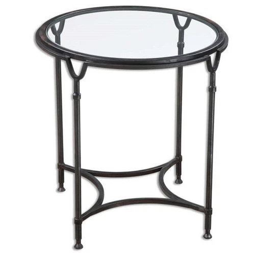Uttermost Samson Contemporary Metal and Glass Side Table in Black/Silver/Clear - Picture 2 of 4