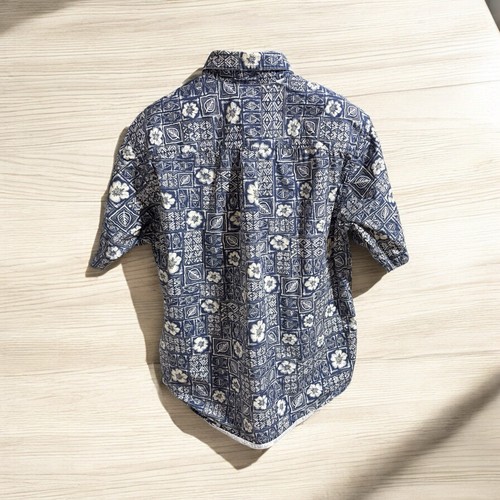 Vintage Woolrich Mens Button Up Down Navy Tropical Fish Short Sleeve Shirt Large - Picture 2 of 7
