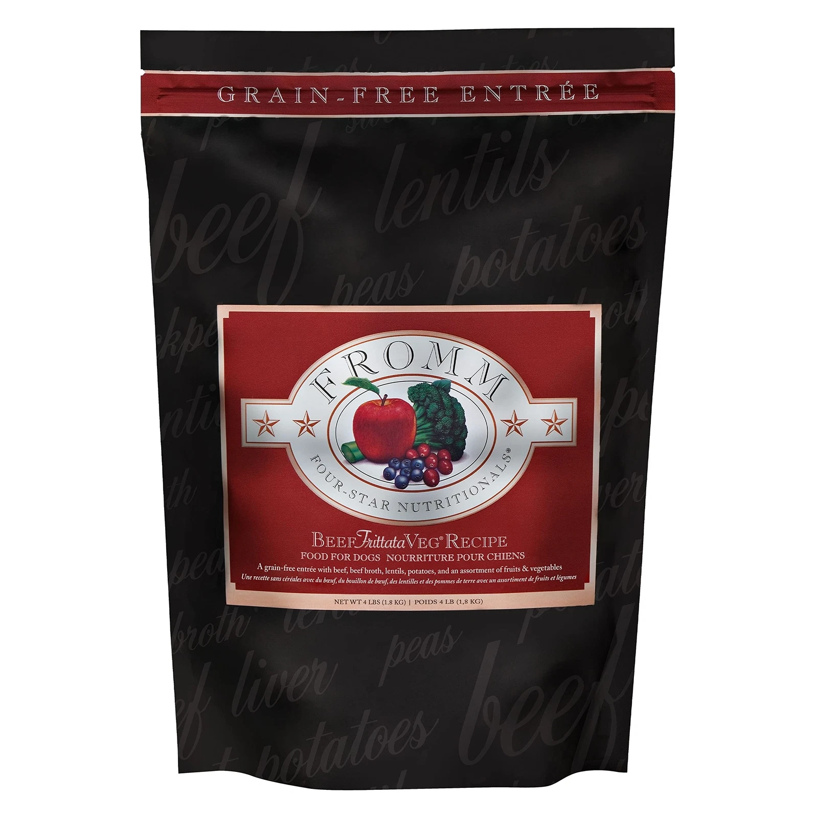 Fromm Four Star Grain Free Beef Frittata Veg Dry Dog Food 4lb Bag