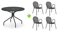 TAVOLO ESTERNO CAMBI 804 DIAMETRO 106 CM + 4 POLTRONE RONDA GRIGIO ANTICO EMU