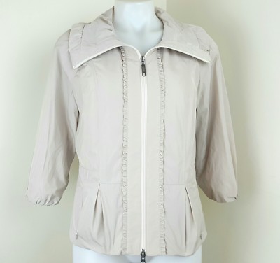 Willi Smith Womens Beige Ruffle Pleated Rain Jacket Coat Zip Up Cute Size Small