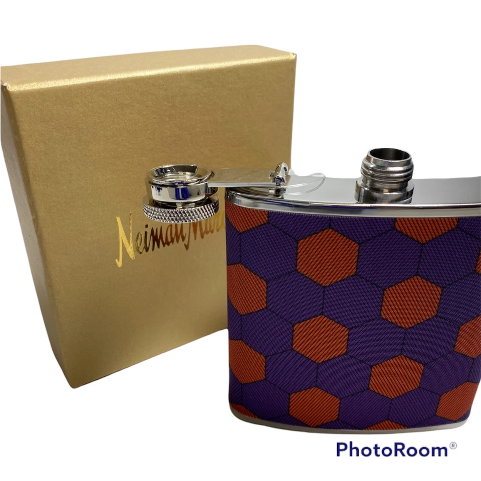 Neiman Marcus Gift Boxed Honeycomb - Print Fabric Flask.NWT.Red/Purple - Image 2 of 3