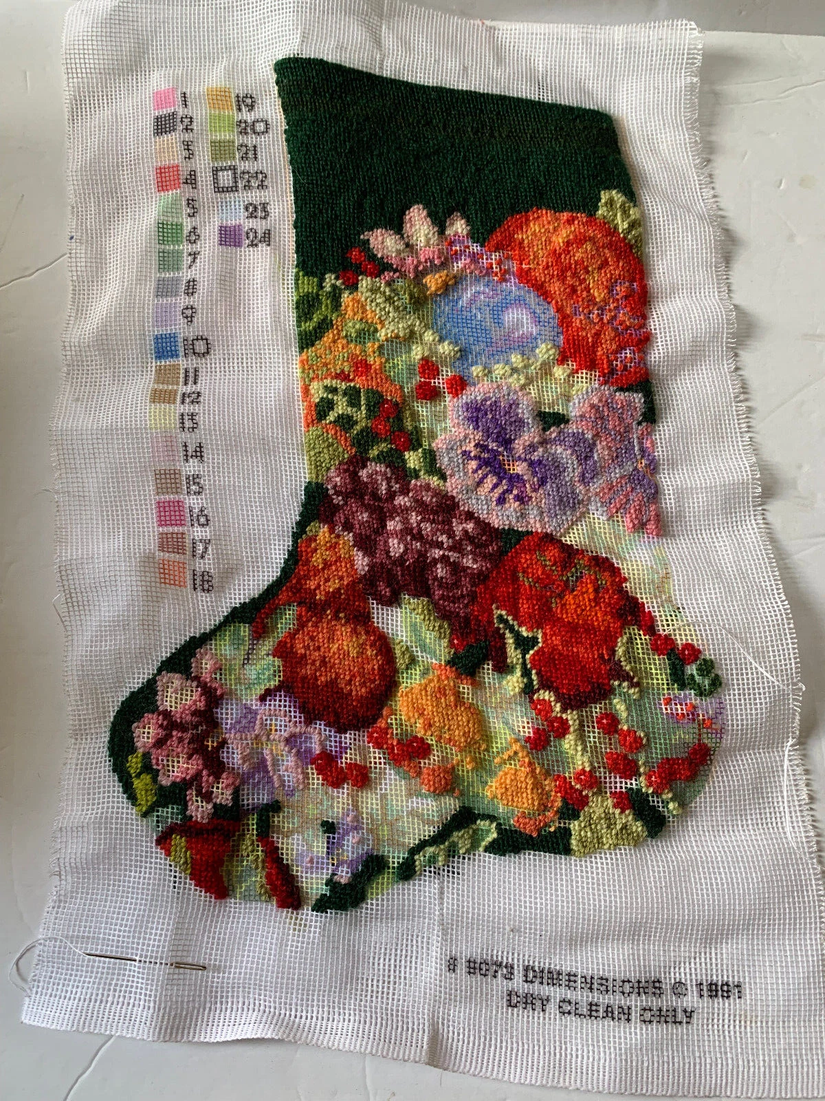 Dimensions Needlepoint Fruit Tapestry Christmas Stocking Kit -Started #9073